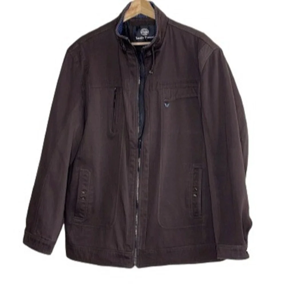 Louis Feraud Men's Brown Jacket Pockets Zip‎ -Up Style Size XL